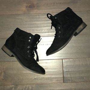 Short black suede booties